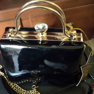 Black Glossy La Terre handbag purse